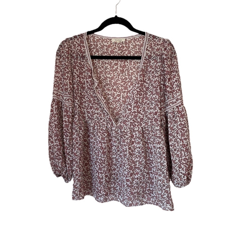 Max Studio Floral Red White Blouse - Size Small - Picture 2 of 6